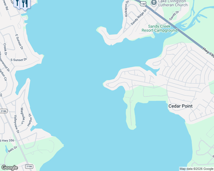 map of restaurants, bars, coffee shops, grocery stores, and more near 541 Dove Island in Livingston