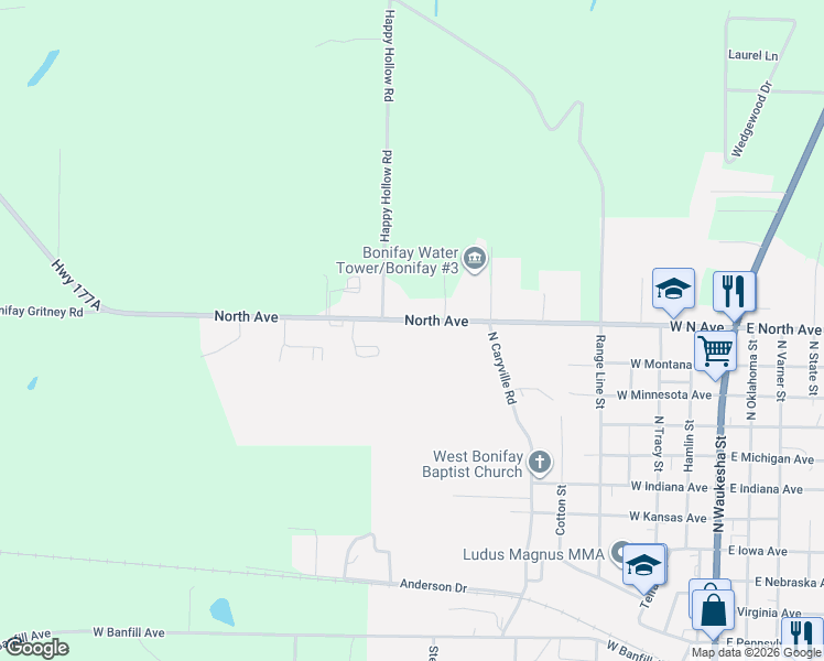 map of restaurants, bars, coffee shops, grocery stores, and more near 531-537 North Avenue in Bonifay