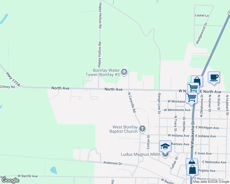 map of restaurants, bars, coffee shops, grocery stores, and more near 531 North Avenue in Bonifay