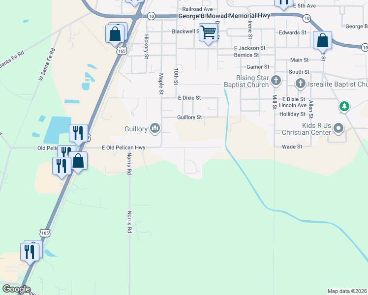 map of restaurants, bars, coffee shops, grocery stores, and more near Thom Street in Oakdale