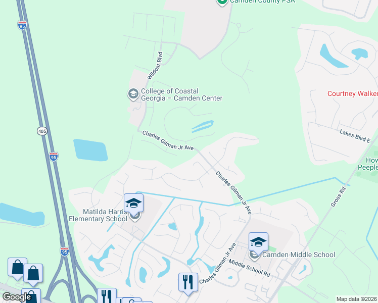 map of restaurants, bars, coffee shops, grocery stores, and more near 1500 Yellowood Drive in Kingsland