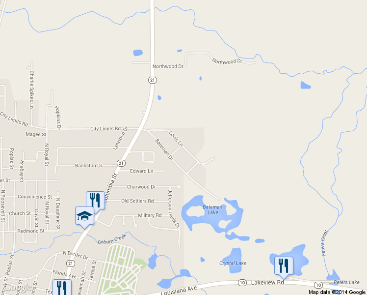 map of restaurants, bars, coffee shops, grocery stores, and more near 1712 Louis Lane in Bogalusa