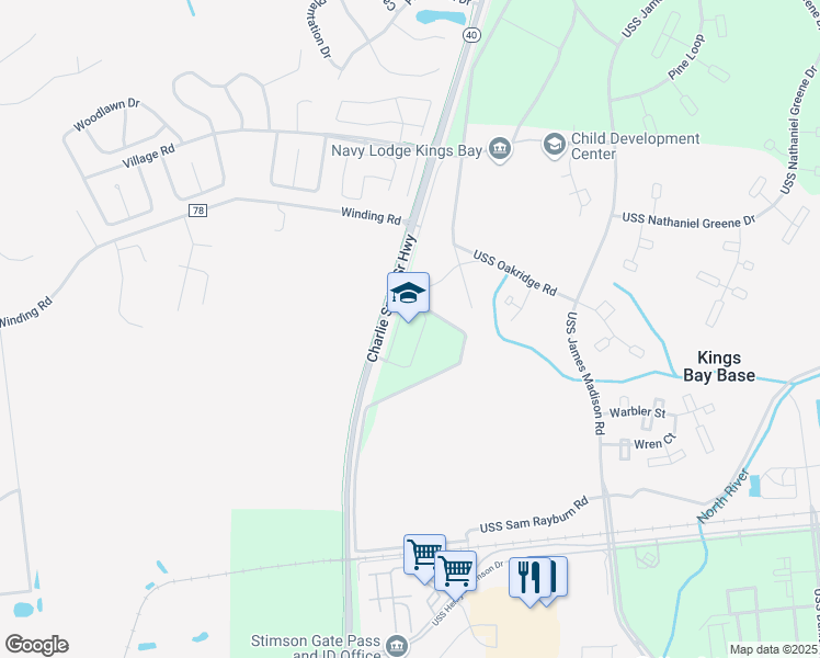 map of restaurants, bars, coffee shops, grocery stores, and more near 3570 Charlie Smith Sr Highway in Saint Marys