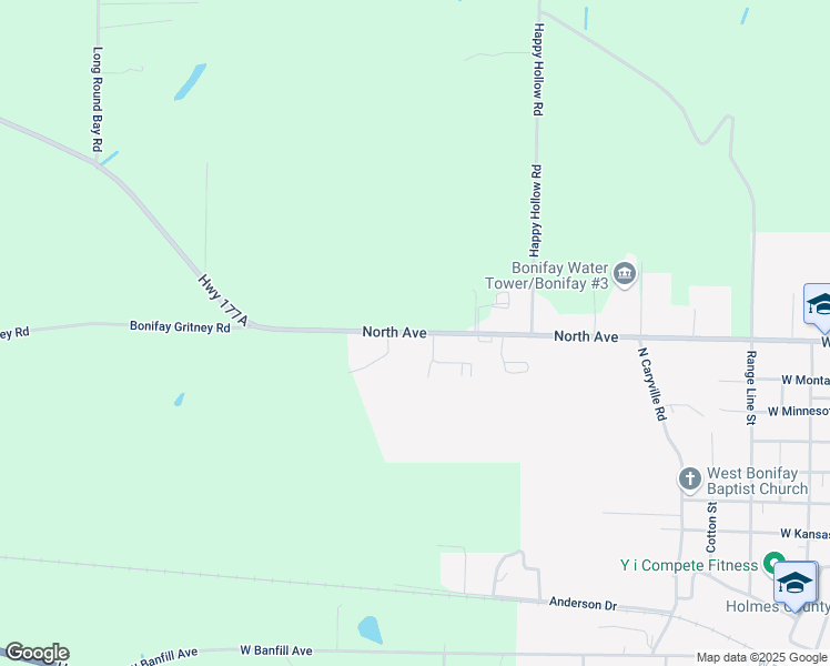 map of restaurants, bars, coffee shops, grocery stores, and more near North Avenue in Bonifay