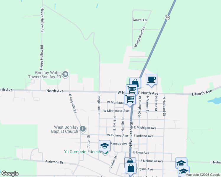 map of restaurants, bars, coffee shops, grocery stores, and more near 308 East North Avenue in Bonifay
