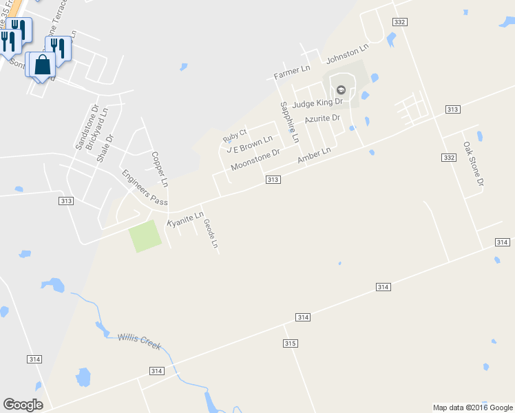 map of restaurants, bars, coffee shops, grocery stores, and more near 1250 County Road 313 in Jarrell