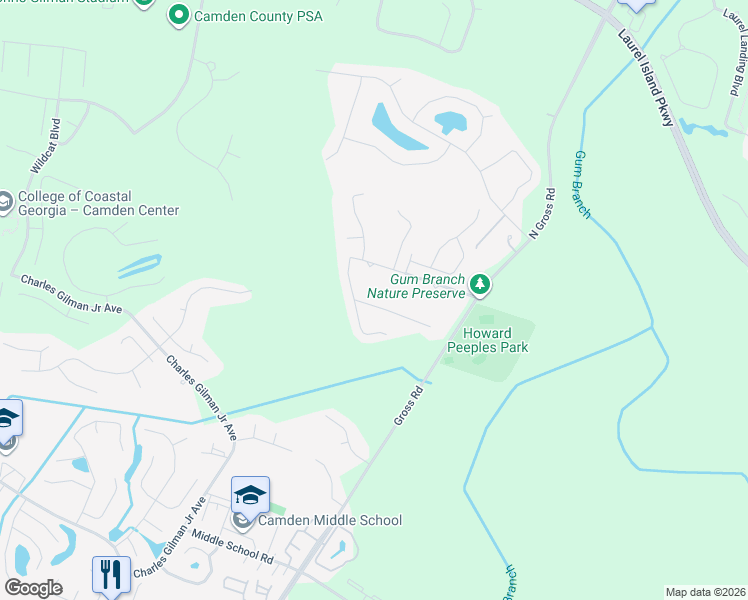 map of restaurants, bars, coffee shops, grocery stores, and more near 105 Honeysuckle Road in Kingsland