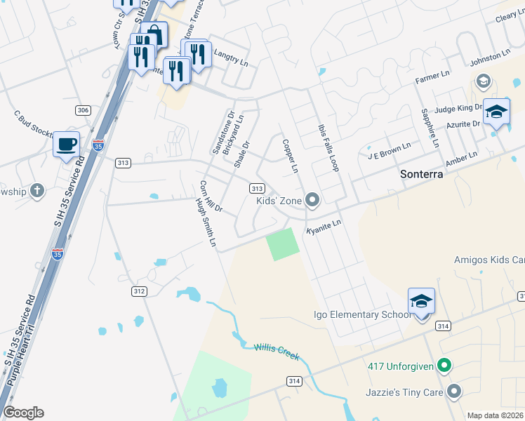 map of restaurants, bars, coffee shops, grocery stores, and more near 200 Bauxite Drive in Jarrell