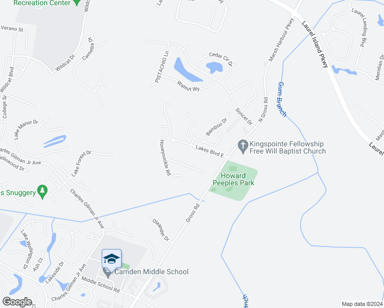 map of restaurants, bars, coffee shops, grocery stores, and more near 1394 Lakes Boulevard East in Kingsland