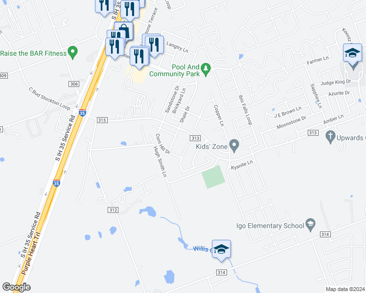 map of restaurants, bars, coffee shops, grocery stores, and more near 116 Lignite Drive in Jarrell
