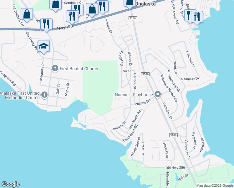 map of restaurants, bars, coffee shops, grocery stores, and more near 146 Gazelle Loop in Onalaska