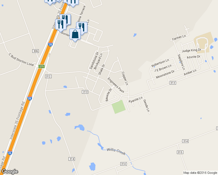 map of restaurants, bars, coffee shops, grocery stores, and more near 200 Bauxite Drive in Jarrell