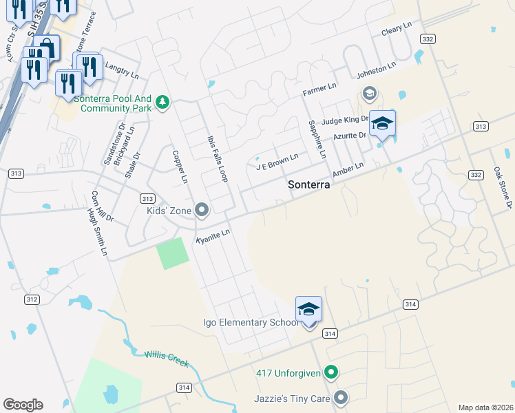map of restaurants, bars, coffee shops, grocery stores, and more near 317 Turquoise Way in Jarrell