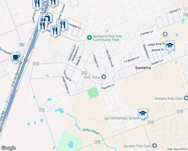 map of restaurants, bars, coffee shops, grocery stores, and more near 138 Engineers Pass in Jarrell