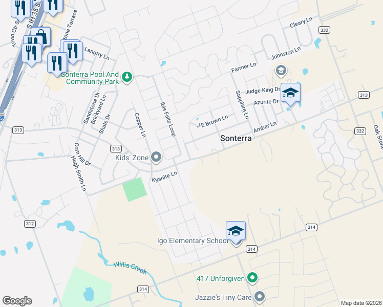 map of restaurants, bars, coffee shops, grocery stores, and more near 317 Turquoise Way in Jarrell