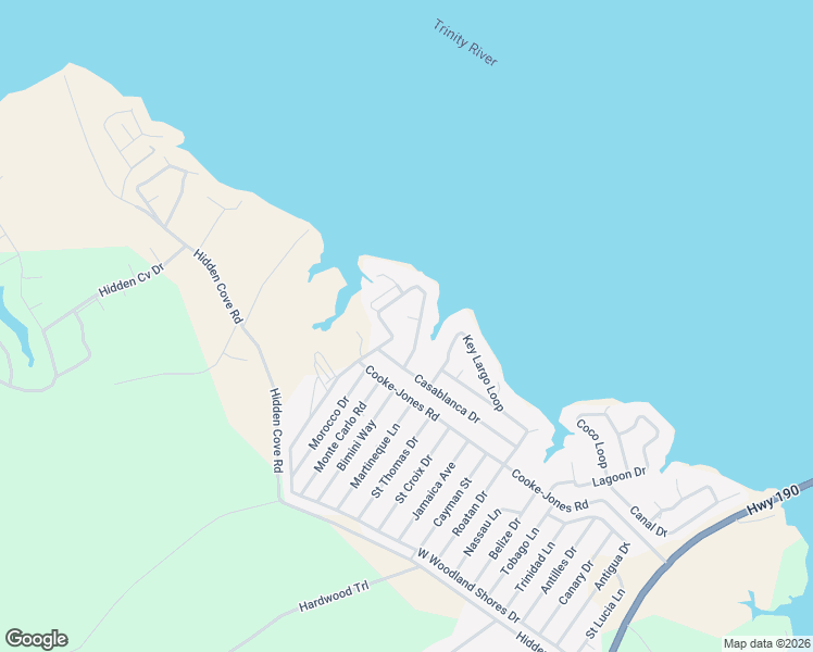 map of restaurants, bars, coffee shops, grocery stores, and more near 316 West Woodland Shores Drive in Point Blank