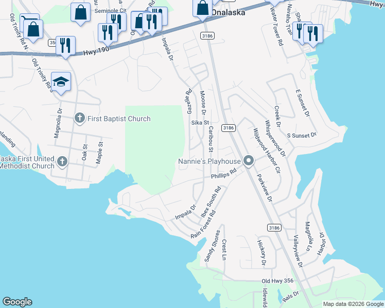 map of restaurants, bars, coffee shops, grocery stores, and more near 135 Alligator Road in Onalaska