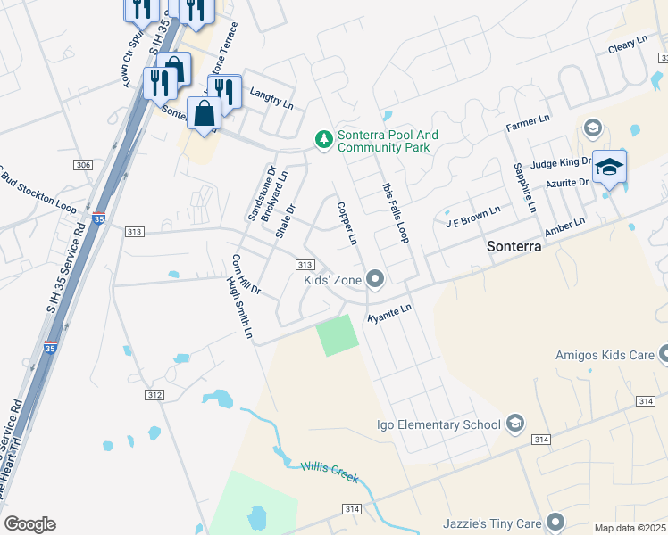 map of restaurants, bars, coffee shops, grocery stores, and more near 138 Engineers Pass in Jarrell