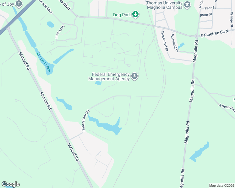 map of restaurants, bars, coffee shops, grocery stores, and more near 401 Habersham Road in Thomasville