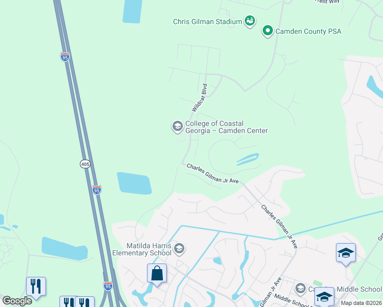 map of restaurants, bars, coffee shops, grocery stores, and more near 118 Lake Manor Drive in Kingsland