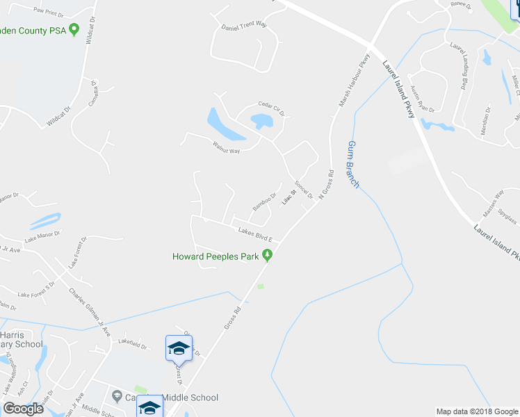 map of restaurants, bars, coffee shops, grocery stores, and more near 109 Bamboo Drive in Kingsland