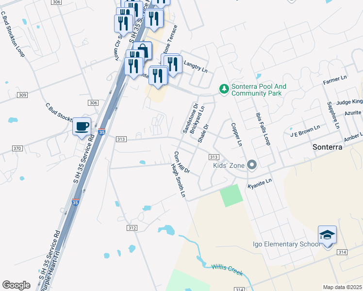 map of restaurants, bars, coffee shops, grocery stores, and more near 128 Quartz Drive in Jarrell