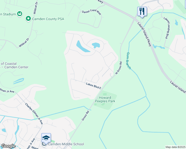 map of restaurants, bars, coffee shops, grocery stores, and more near 108 Bamboo Drive in Kingsland