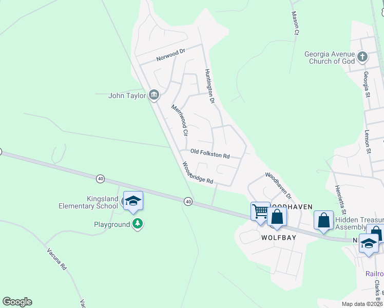 map of restaurants, bars, coffee shops, grocery stores, and more near 125 Old Folkston Road in Kingsland