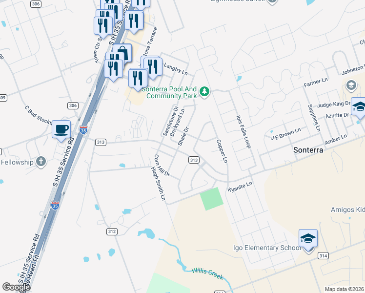 map of restaurants, bars, coffee shops, grocery stores, and more near 401 Shale Dr in Jarrell