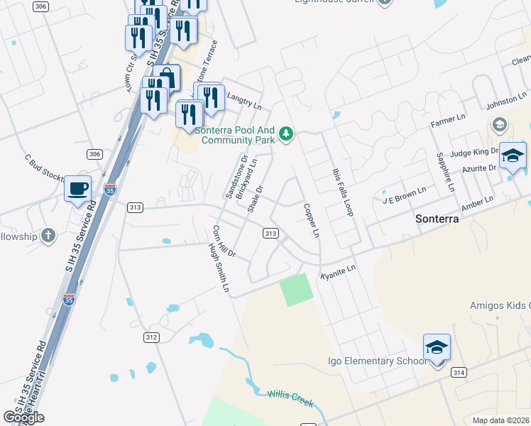 map of restaurants, bars, coffee shops, grocery stores, and more near 250 Engineers Pass in Jarrell