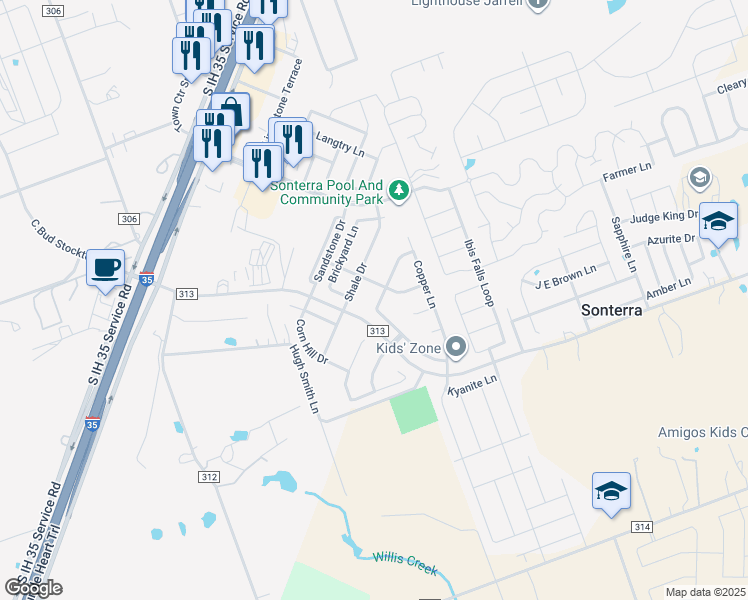 map of restaurants, bars, coffee shops, grocery stores, and more near 250 Engineers Pass in Jarrell