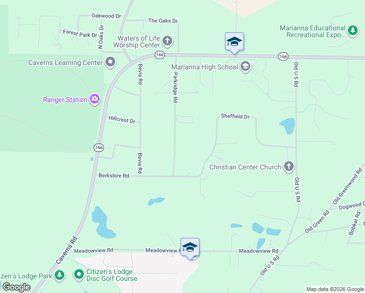map of restaurants, bars, coffee shops, grocery stores, and more near 3308 Parkridge Road in Marianna