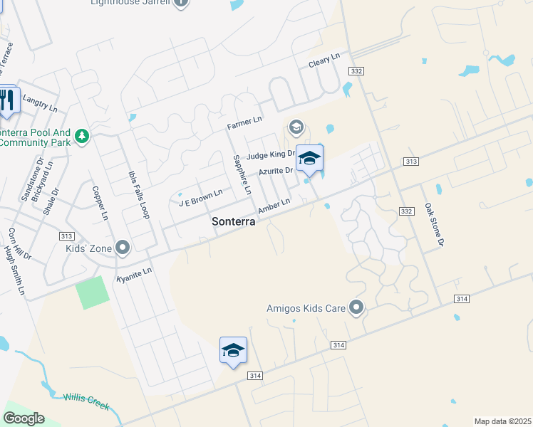 map of restaurants, bars, coffee shops, grocery stores, and more near 212 Amber Lane in Jarrell