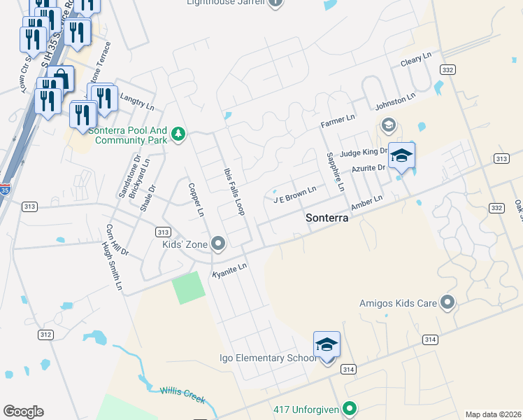 map of restaurants, bars, coffee shops, grocery stores, and more near 604 Ruby Lane in Jarrell