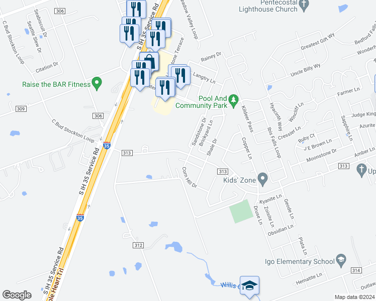 map of restaurants, bars, coffee shops, grocery stores, and more near 128 Quartz Drive in Jarrell