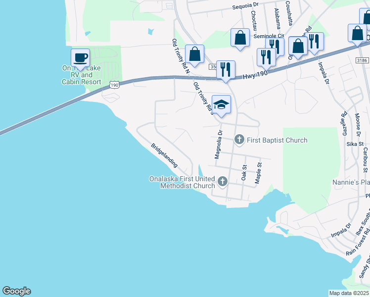 map of restaurants, bars, coffee shops, grocery stores, and more near 361 Bridgelanding in Onalaska
