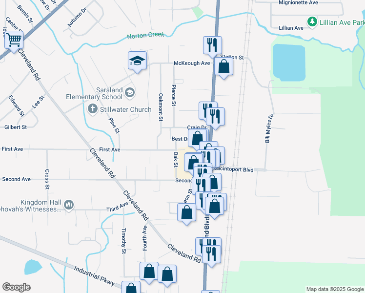 map of restaurants, bars, coffee shops, grocery stores, and more near 29 Best Drive in Saraland