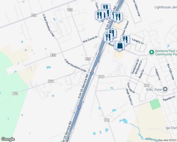 map of restaurants, bars, coffee shops, grocery stores, and more near C.Bud Stockton Loop in Jarrell