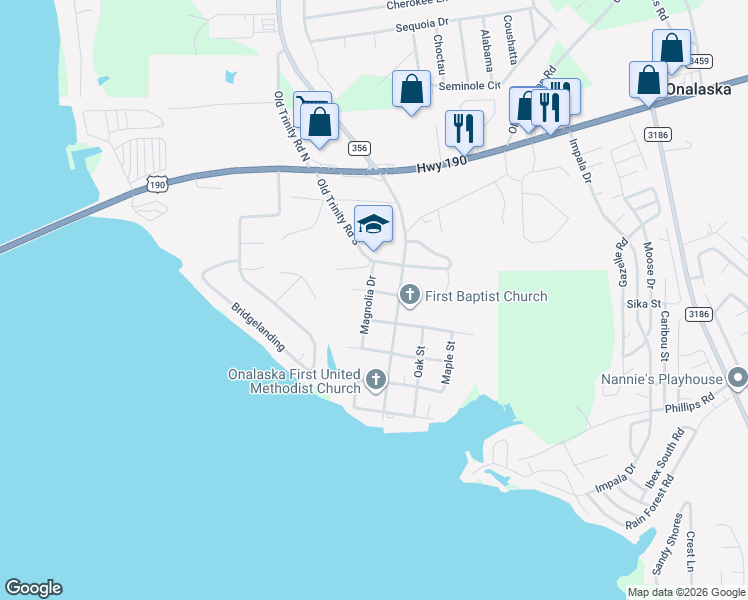 map of restaurants, bars, coffee shops, grocery stores, and more near 128 Mineola in Onalaska