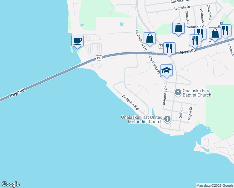 map of restaurants, bars, coffee shops, grocery stores, and more near 166 Bridgelanding in Onalaska
