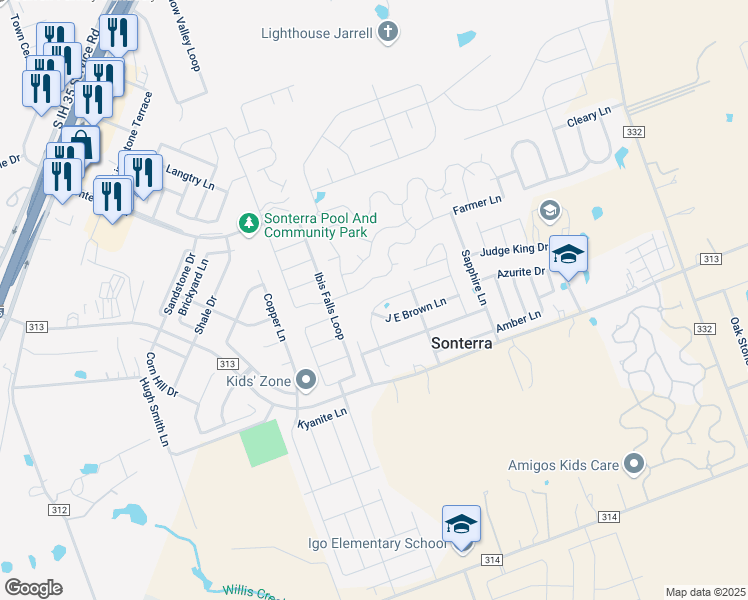 map of restaurants, bars, coffee shops, grocery stores, and more near 440 Ruby Lane in Jarrell