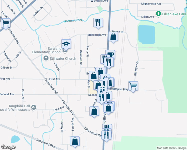 map of restaurants, bars, coffee shops, grocery stores, and more near 29 Best Drive in Saraland