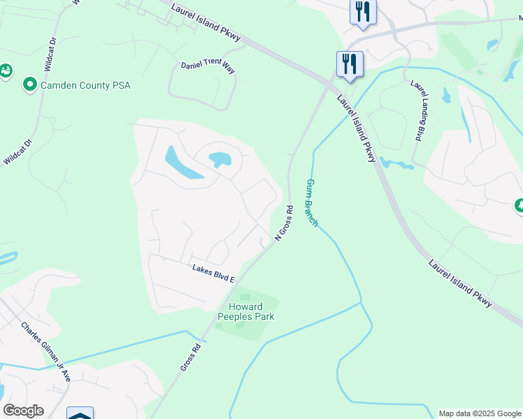 map of restaurants, bars, coffee shops, grocery stores, and more near 105 Lake Victoria Drive in Kingsland
