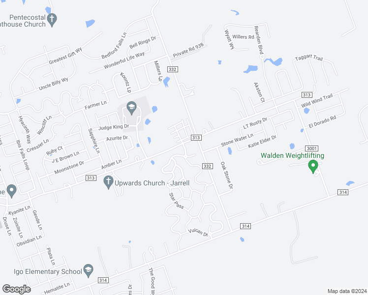 map of restaurants, bars, coffee shops, grocery stores, and more near 101 Circle Way in Jarrell