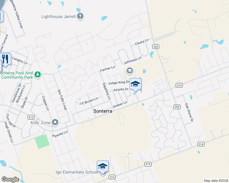 map of restaurants, bars, coffee shops, grocery stores, and more near 121 Soapstone Drive in Jarrell