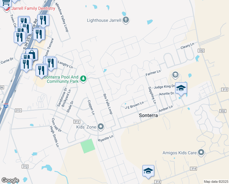 map of restaurants, bars, coffee shops, grocery stores, and more near 100 Hartville Court in Jarrell