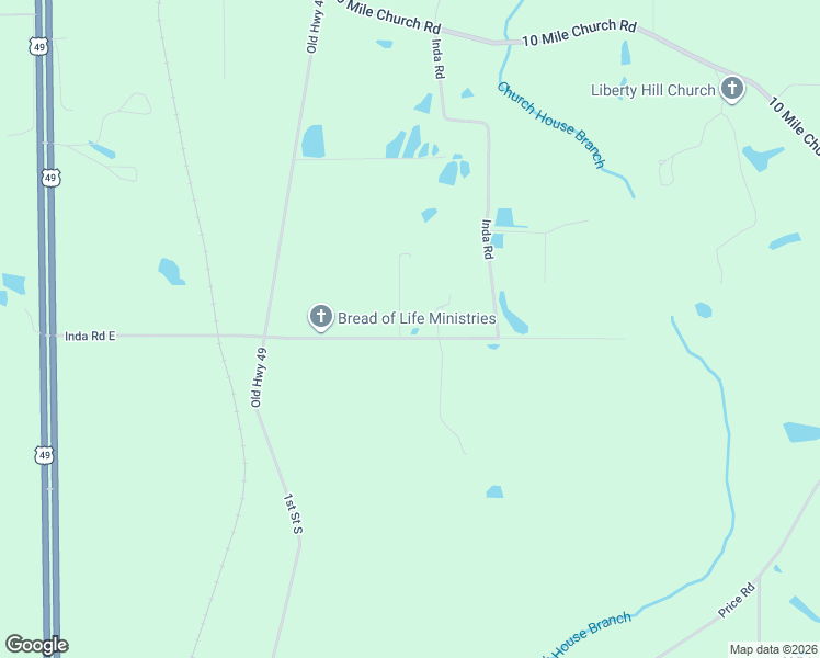 map of restaurants, bars, coffee shops, grocery stores, and more near 163 Inda Road East in Perkinston