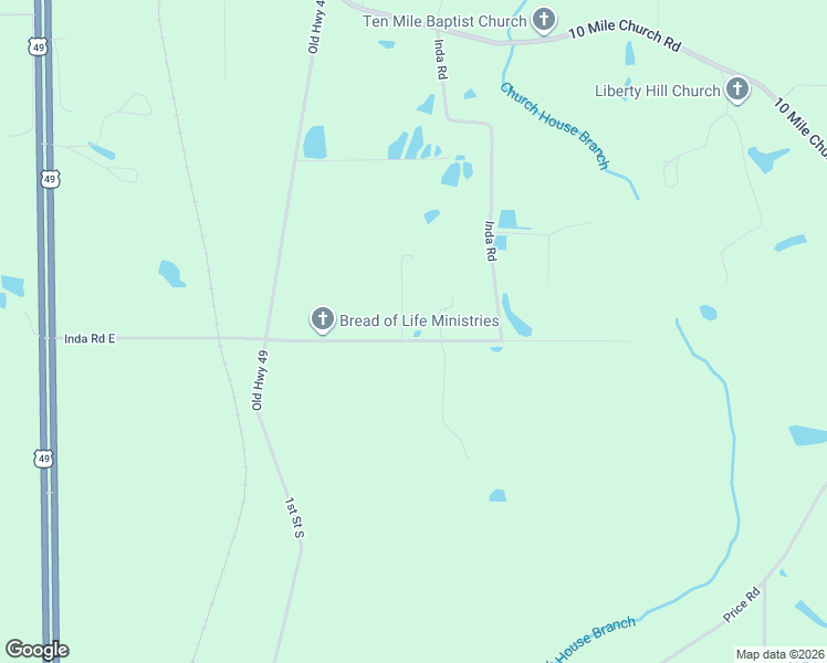 map of restaurants, bars, coffee shops, grocery stores, and more near 163 Inda Road East in Perkinston