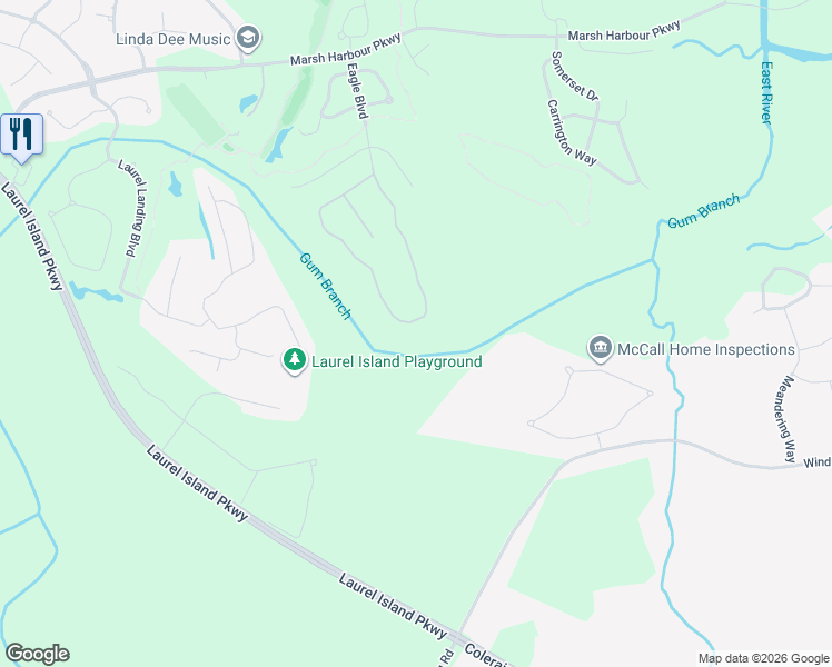 map of restaurants, bars, coffee shops, grocery stores, and more near 501 Eagle Boulevard in Kingsland