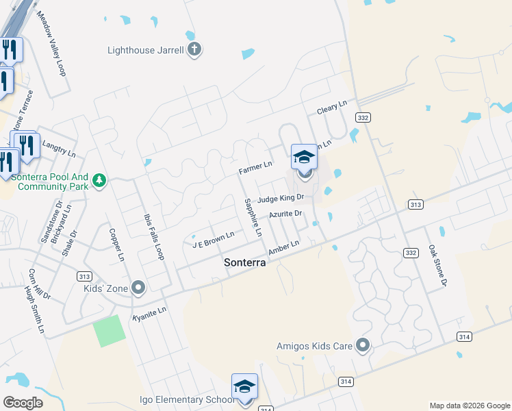 map of restaurants, bars, coffee shops, grocery stores, and more near 104 Judge King Drive in Jarrell
